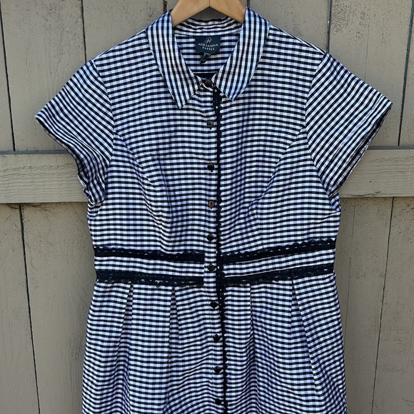 Adrianna Papell Gingham Taffeta Shirt Dress Size 14 Beetlejuice Rockabilly Pi… - Picture 2 of 5